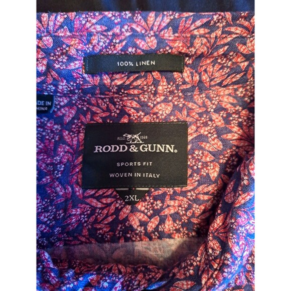 Rodd & Gunn Polo Shirt Men's Size 2XL Pink & Purple Floral Linen Button Up - Picture 3 of 10